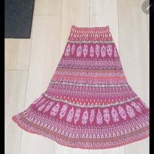 Pink Pleated A-line Maxi Skirt